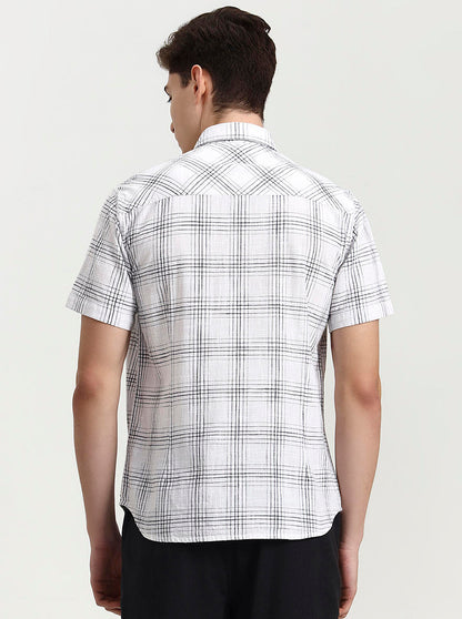 White Checked Slim Fit Casual Shirt | Greenfibre
