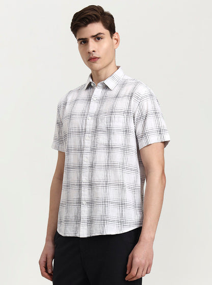 White Checked Slim Fit Casual Shirt | Greenfibre