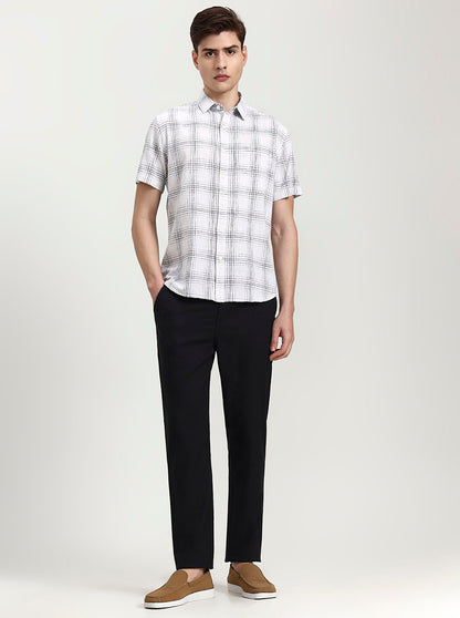 White Checked Slim Fit Casual Shirt | Greenfibre