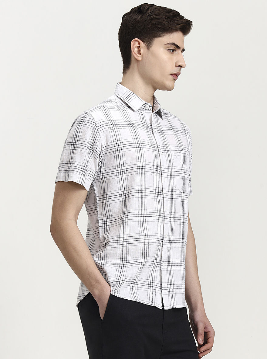 White Checked Slim Fit Casual Shirt | Greenfibre