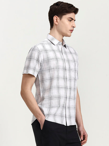 White Checked Slim Fit Casual Shirt | Greenfibre