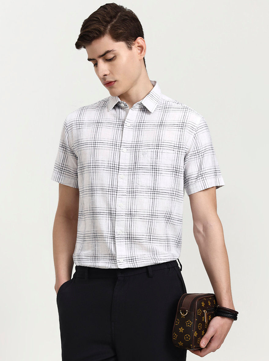 White Checked Slim Fit Casual Shirt | Greenfibre