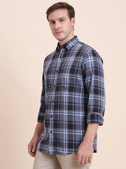 Blue Checked Slim Fit Casual Shirt | JadeBlue