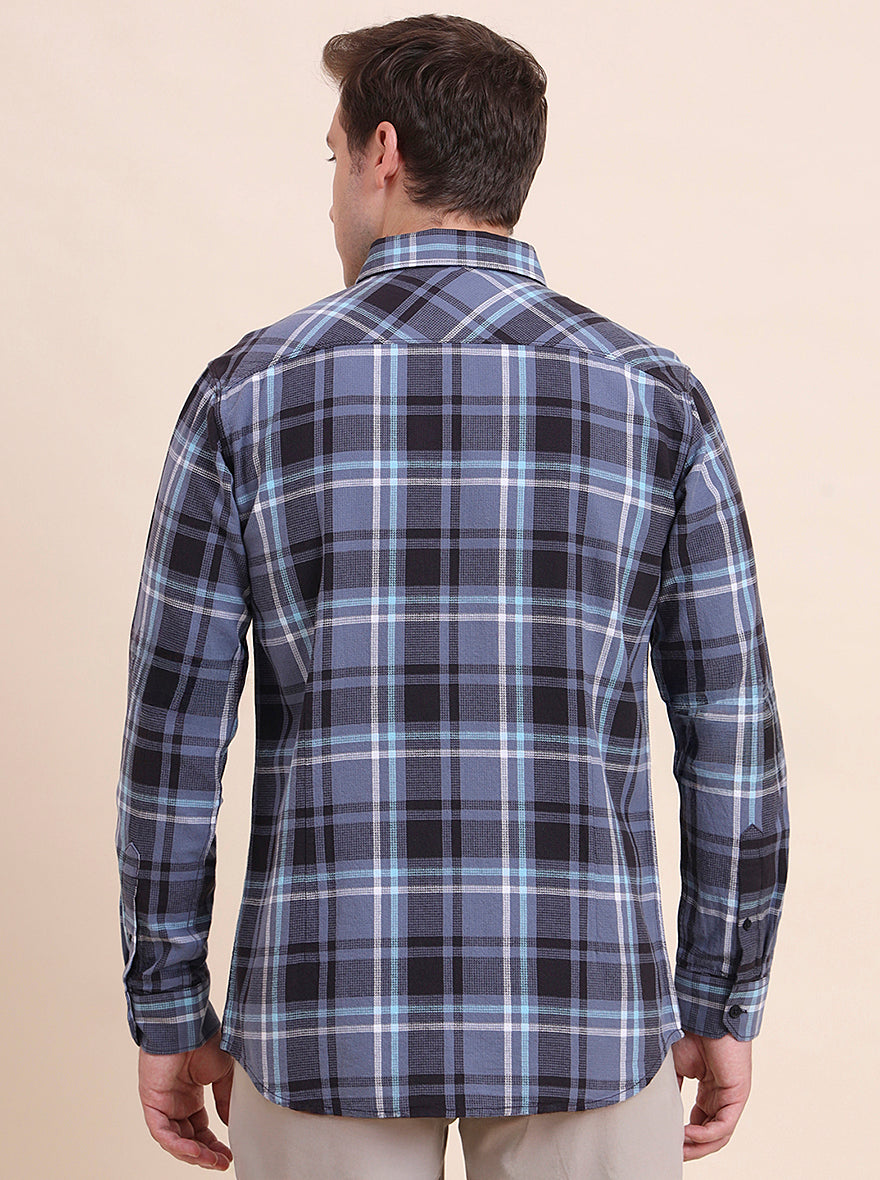Blue Checked Slim Fit Casual Shirt | JadeBlue