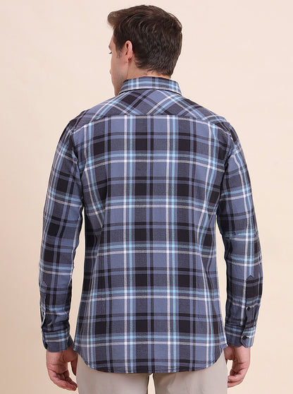 Blue Checked Slim Fit Casual Shirt | JadeBlue