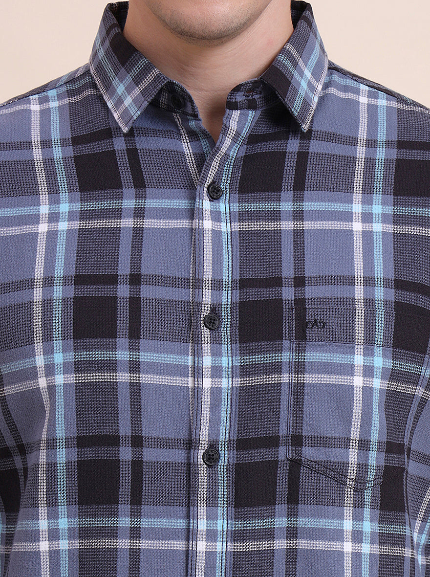 Blue Checked Slim Fit Casual Shirt | JadeBlue