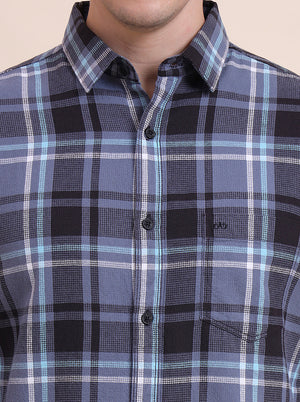 Blue Checked Slim Fit Casual Shirt | JadeBlue