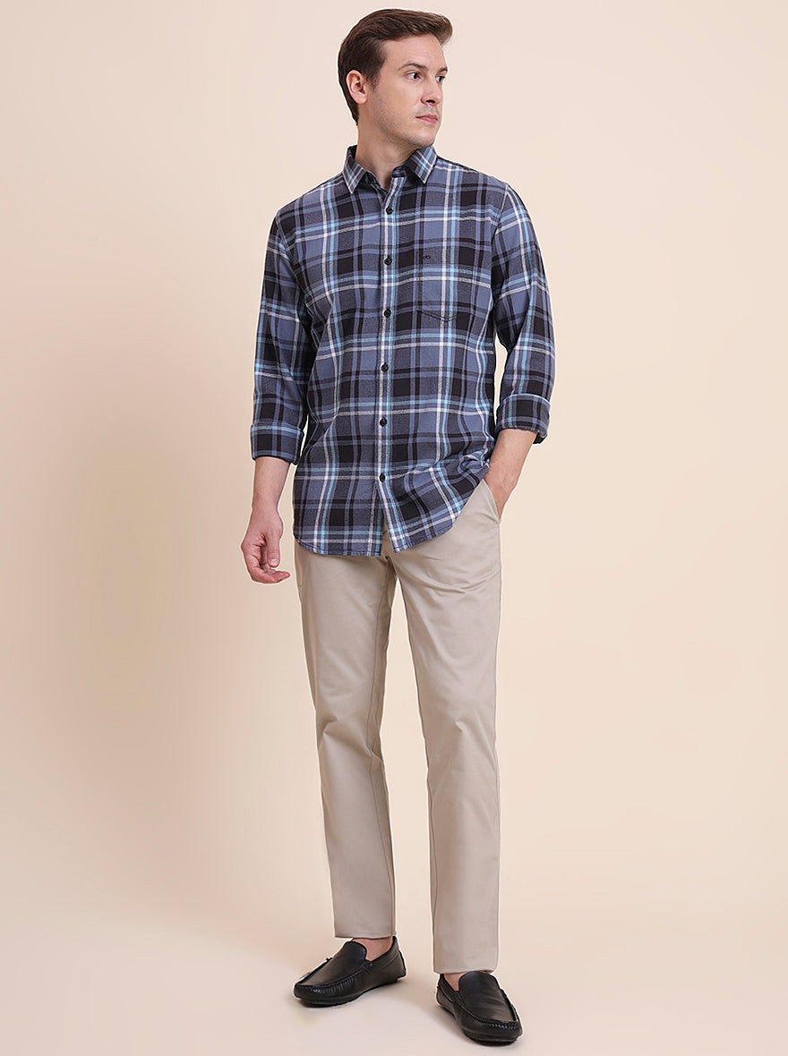 Blue Checked Slim Fit Casual Shirt | JadeBlue