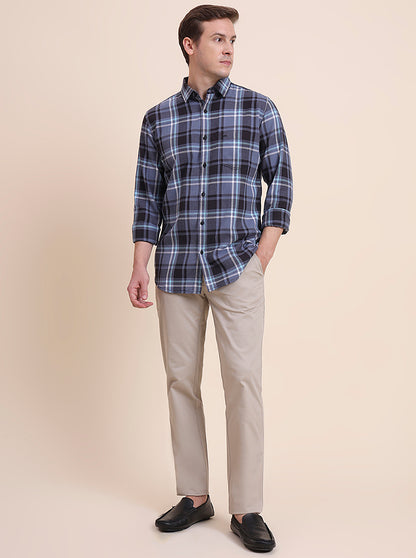 Blue Checked Slim Fit Casual Shirt | JadeBlue