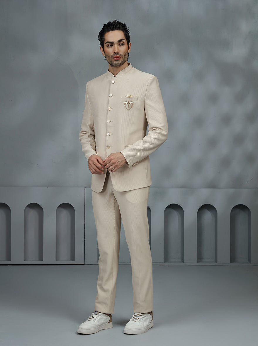Fawn Solid Jodhpuri Suit | JadeBlue