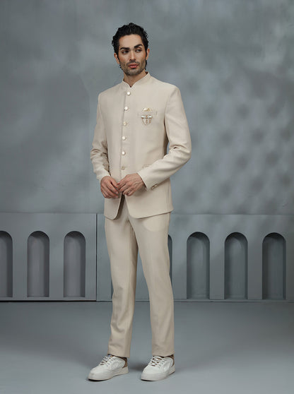 Fawn Solid Jodhpuri Suit | JadeBlue