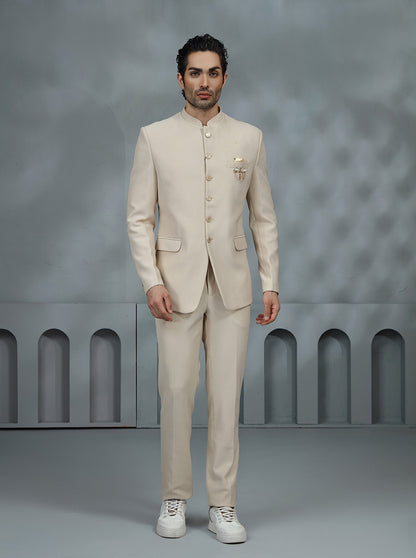 Fawn Solid Jodhpuri Suit | JadeBlue