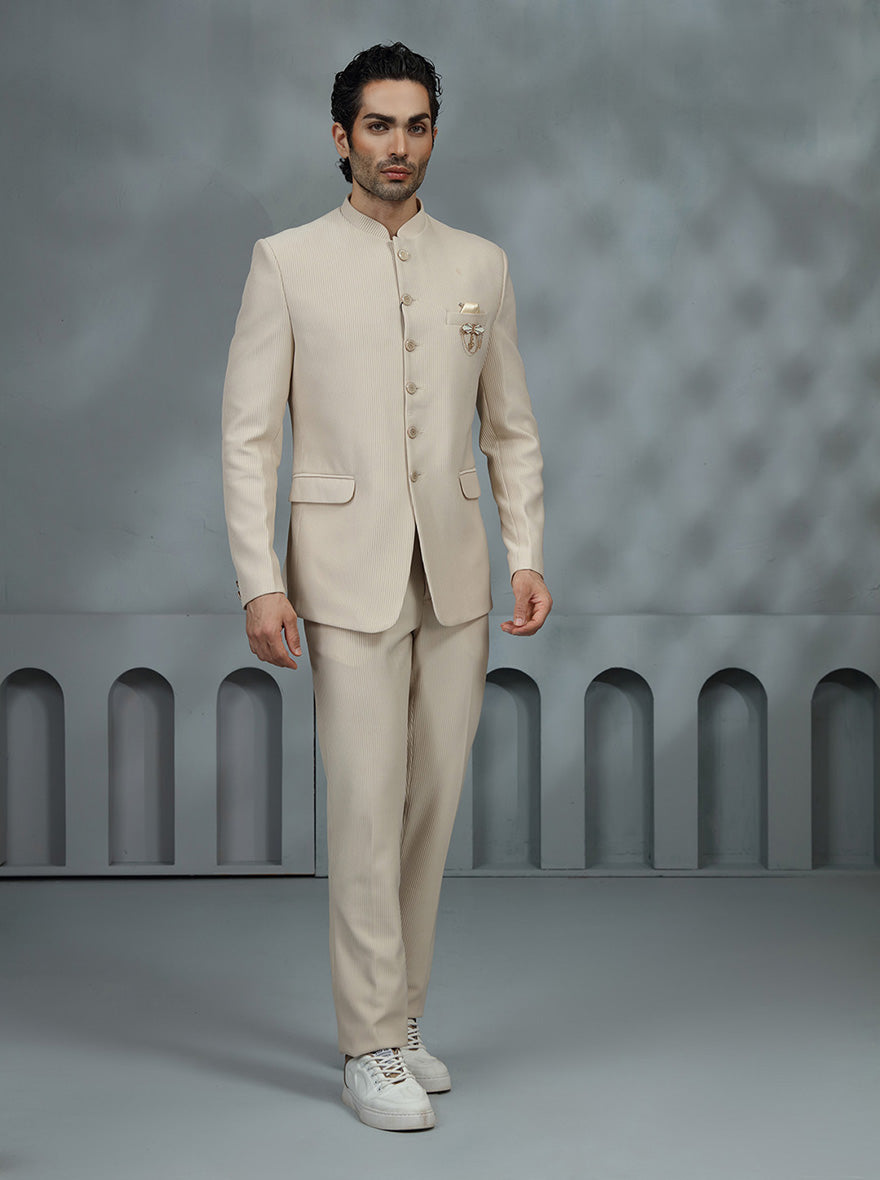 Fawn Solid Jodhpuri Suit | JadeBlue