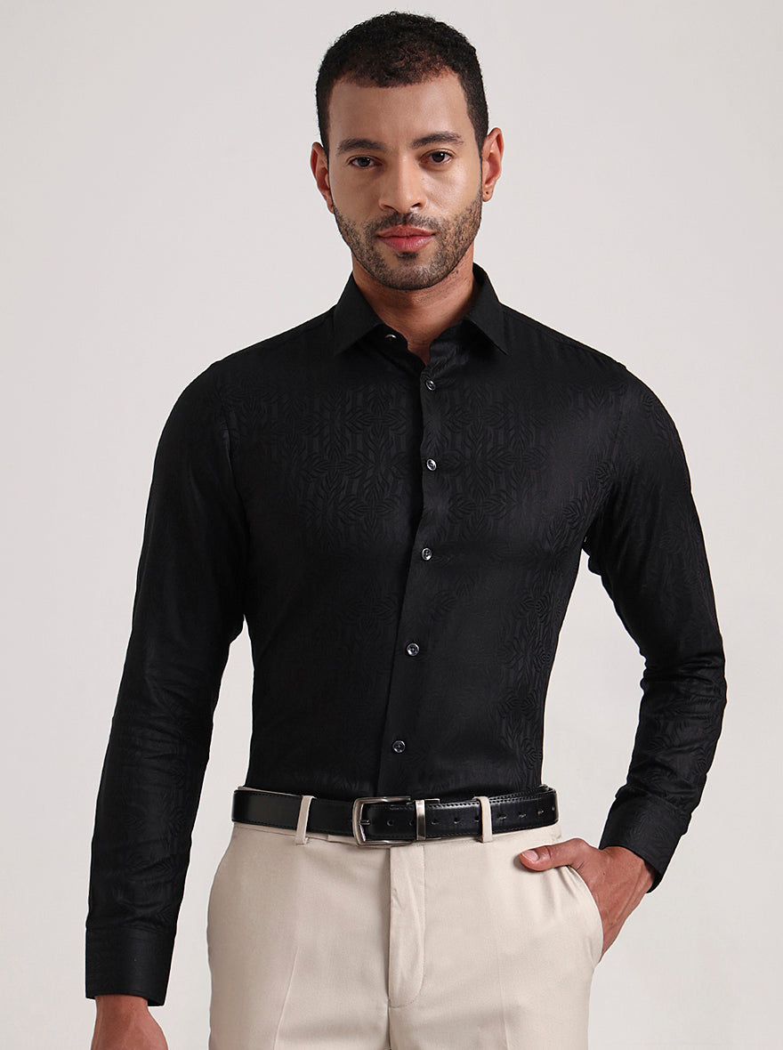 Black Printed Slim Fit Party Wear Shirt | Wyre