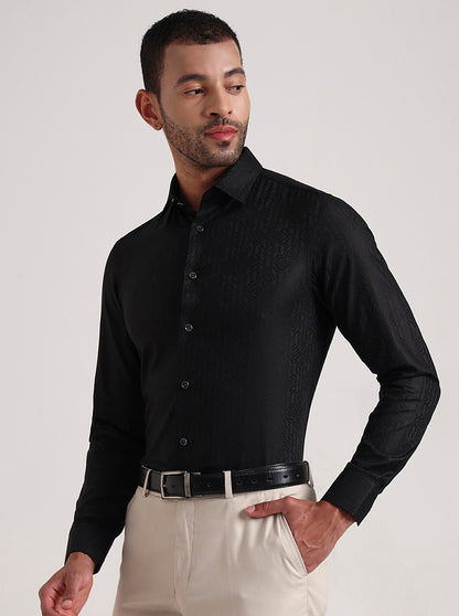 Black Printed Slim Fit Party Wear Shirt | Wyre