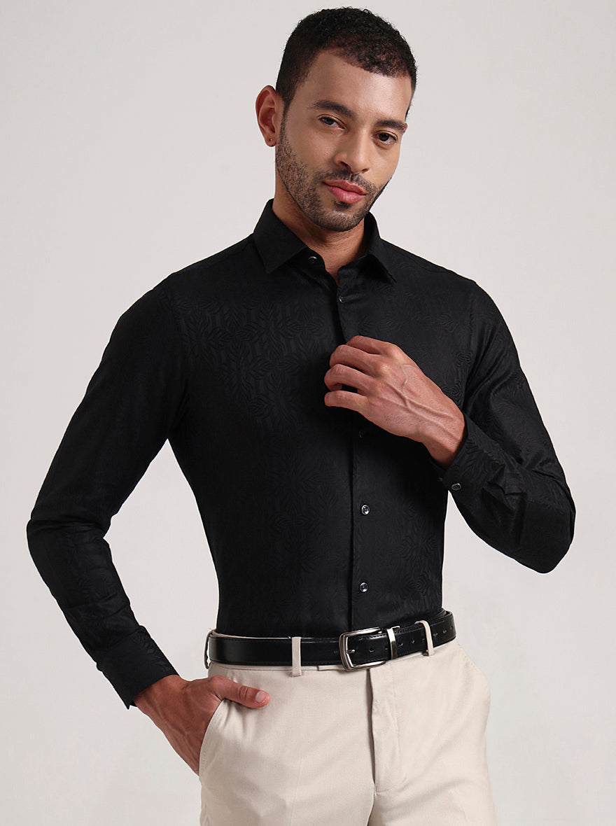 Black Printed Slim Fit Party Wear Shirt | Wyre