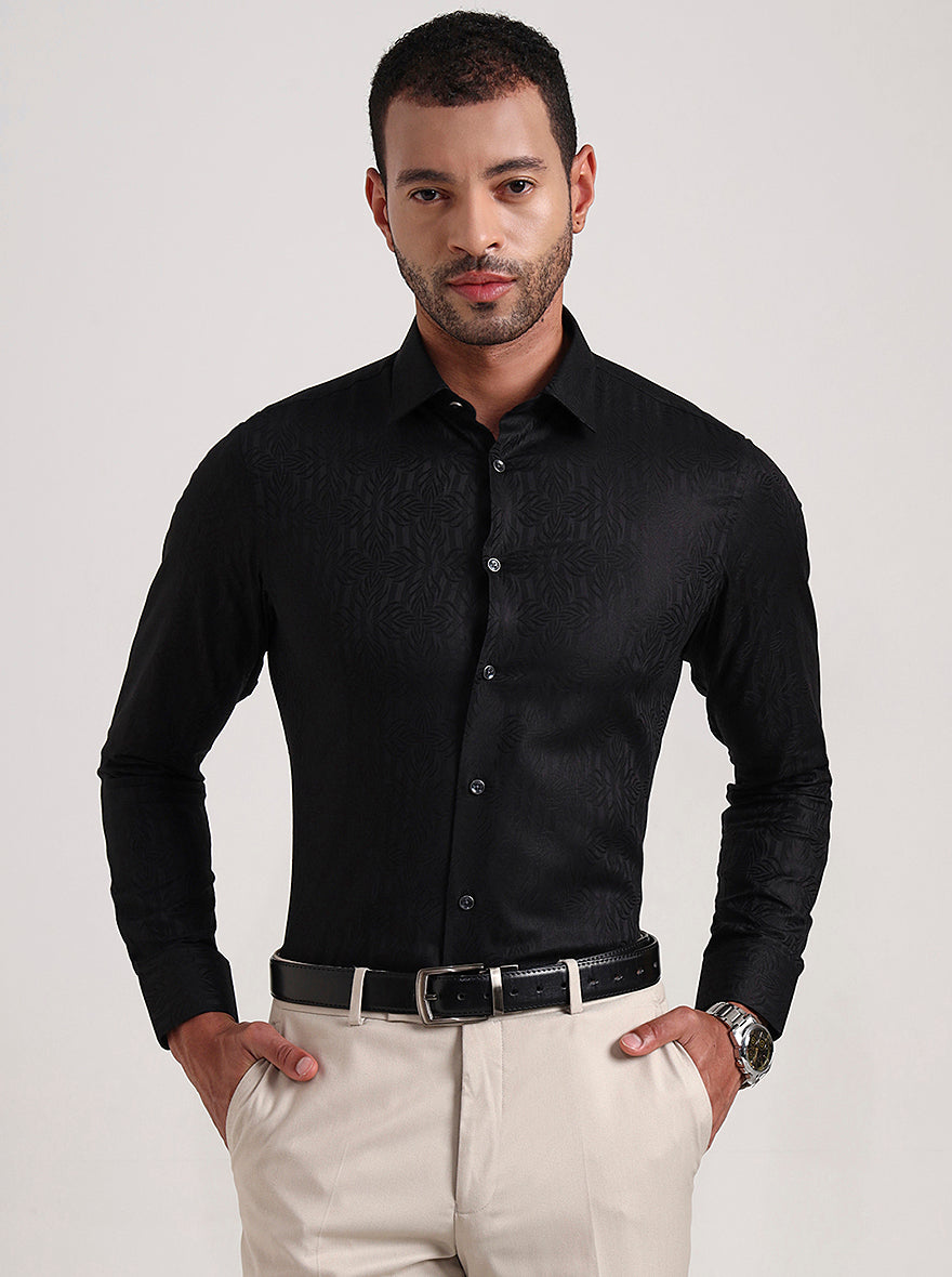 Black Printed Slim Fit Party Wear Shirt | Wyre