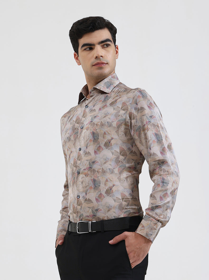 Pista Grey Printed Slim Fit Party Wear Shirt | JadeBlue Super Luxe