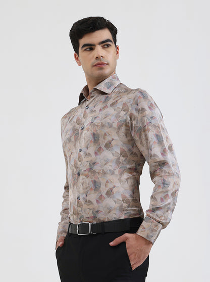 Pista Grey Printed Slim Fit Party Wear Shirt | JadeBlue Super Luxe