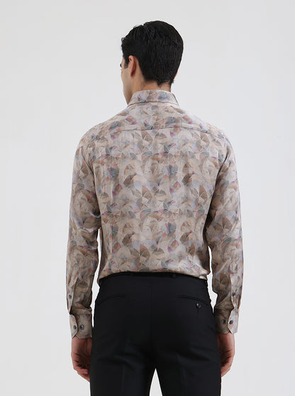 Pista Grey Printed Slim Fit Party Wear Shirt | JadeBlue Super Luxe
