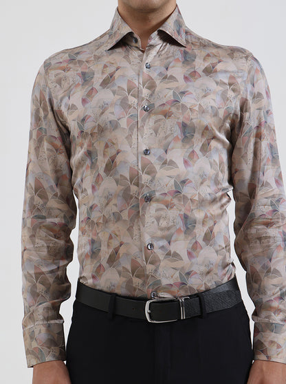 Pista Grey Printed Slim Fit Party Wear Shirt | JadeBlue Super Luxe