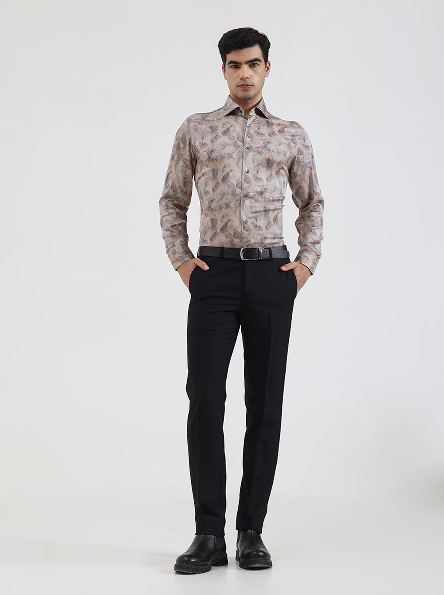 Pista Grey Printed Slim Fit Party Wear Shirt | JadeBlue Super Luxe