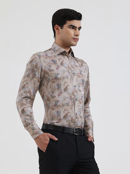 Pista Grey Printed Slim Fit Party Wear Shirt | JadeBlue Super Luxe
