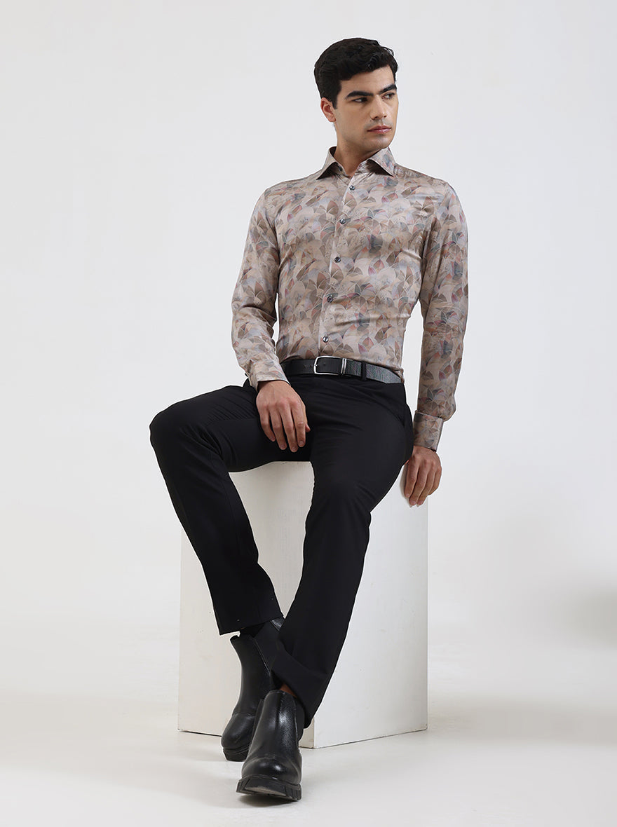Pista Grey Printed Slim Fit Party Wear Shirt | JadeBlue Super Luxe