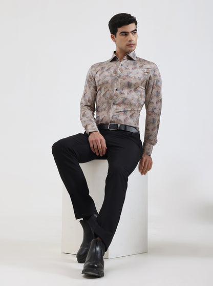 Pista Grey Printed Slim Fit Party Wear Shirt | JadeBlue Super Luxe