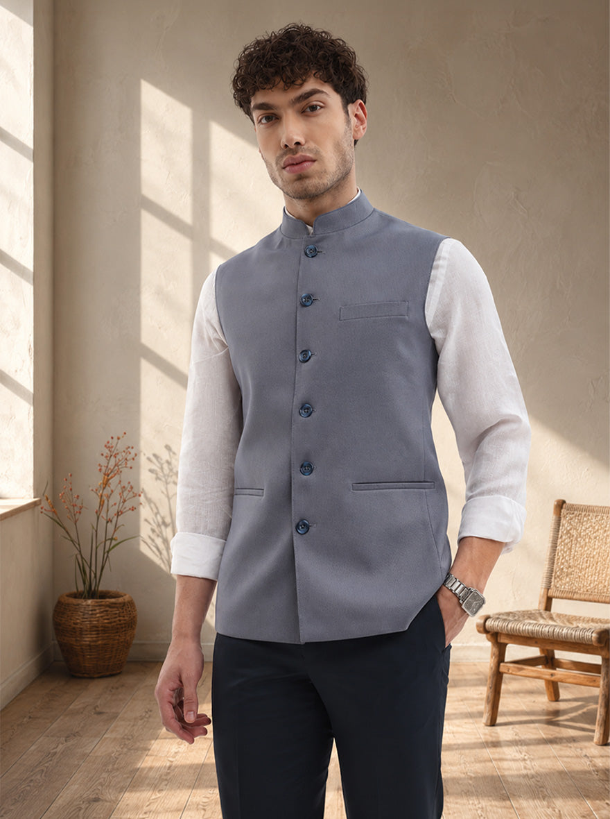 Grey Solid Regular Fit Modi Jacket | JadeBlue