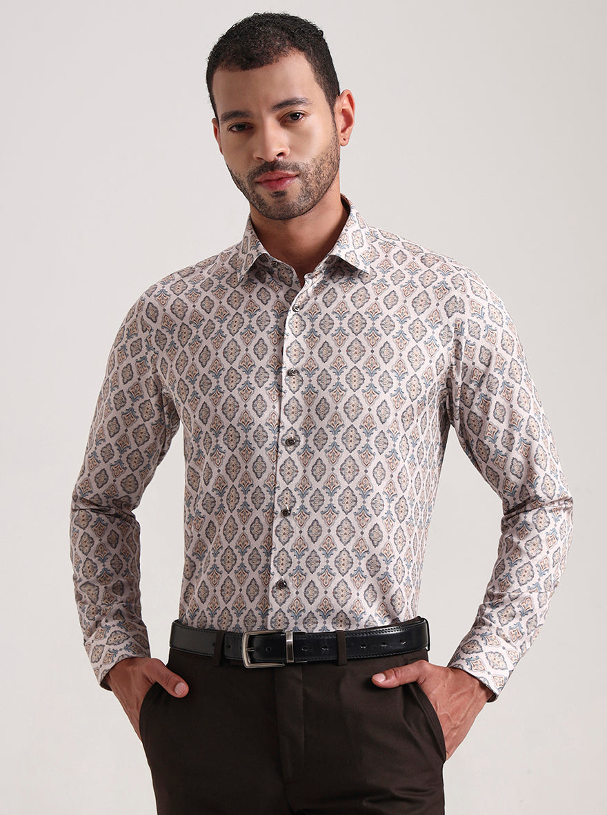 Fawn Printed Slim Fit Party Wear Shirt | Wyre