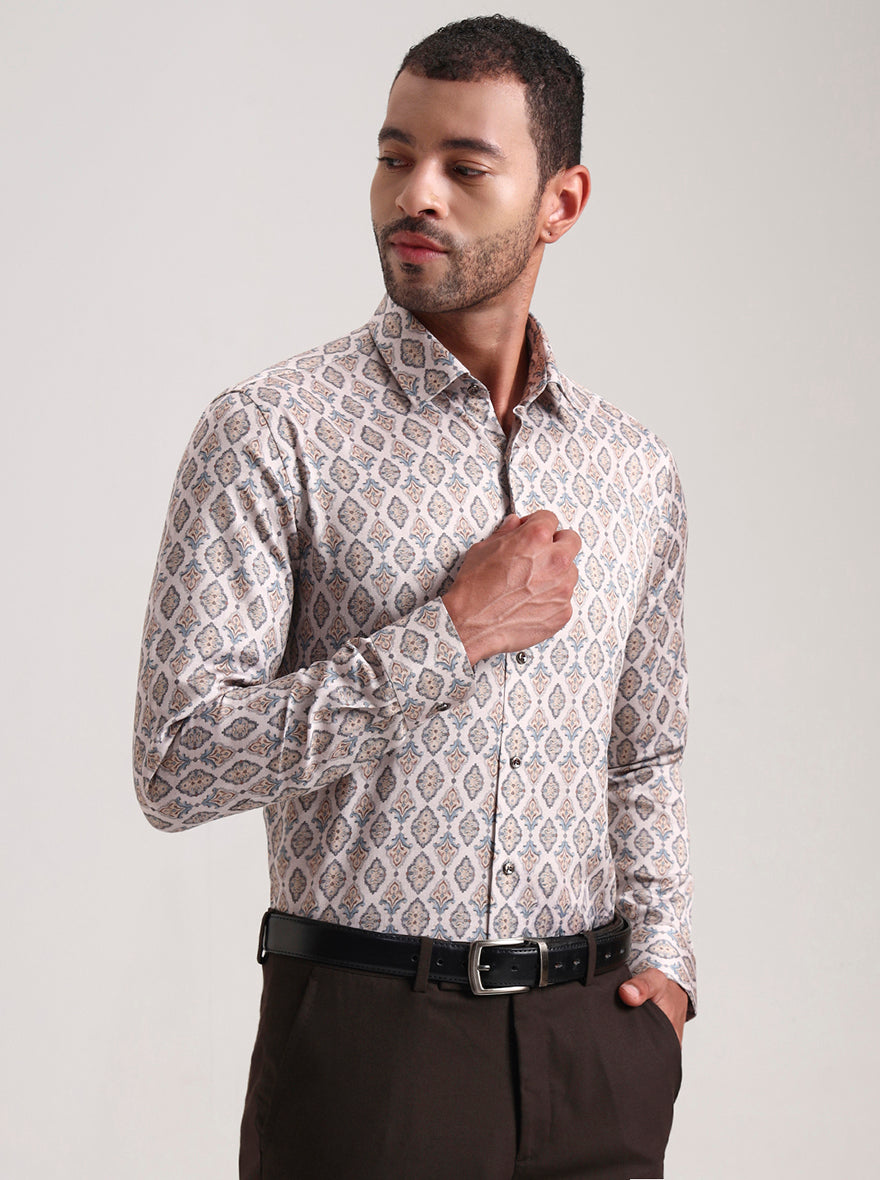 Fawn Printed Slim Fit Party Wear Shirt | Wyre