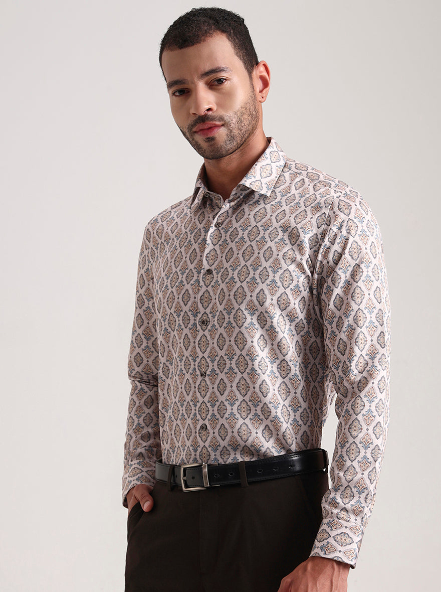 Fawn Printed Slim Fit Party Wear Shirt | Wyre