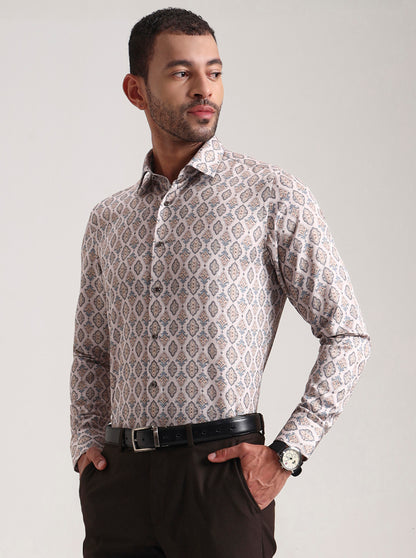 Fawn Printed Slim Fit Party Wear Shirt | Wyre