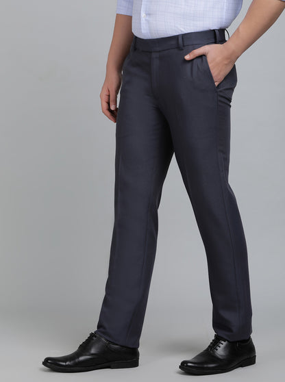Navy Blue Solid Slim Fit Formal Trouser | Metal
