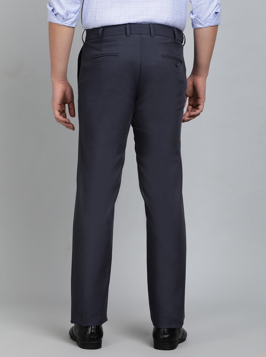Navy Blue Solid Slim Fit Formal Trouser | Metal