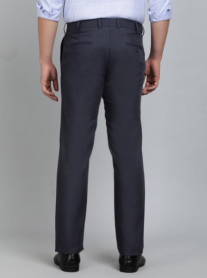 Navy Blue Solid Slim Fit Formal Trouser | Metal