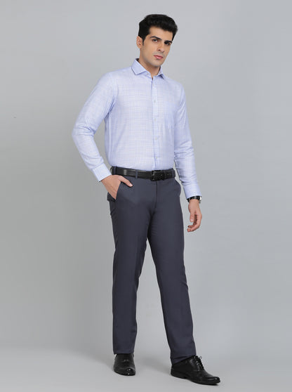 Navy Blue Solid Slim Fit Formal Trouser | Metal