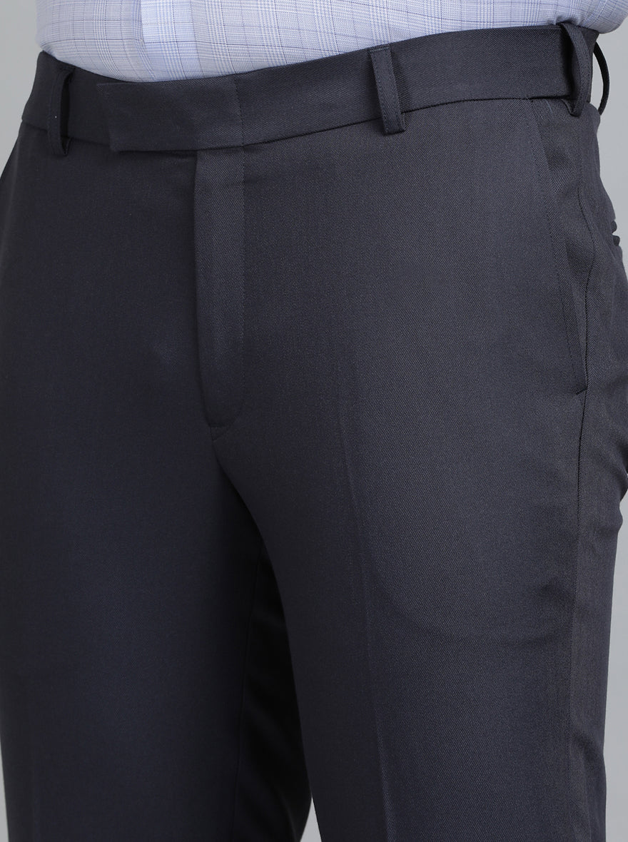 Navy Blue Solid Slim Fit Formal Trouser | Metal