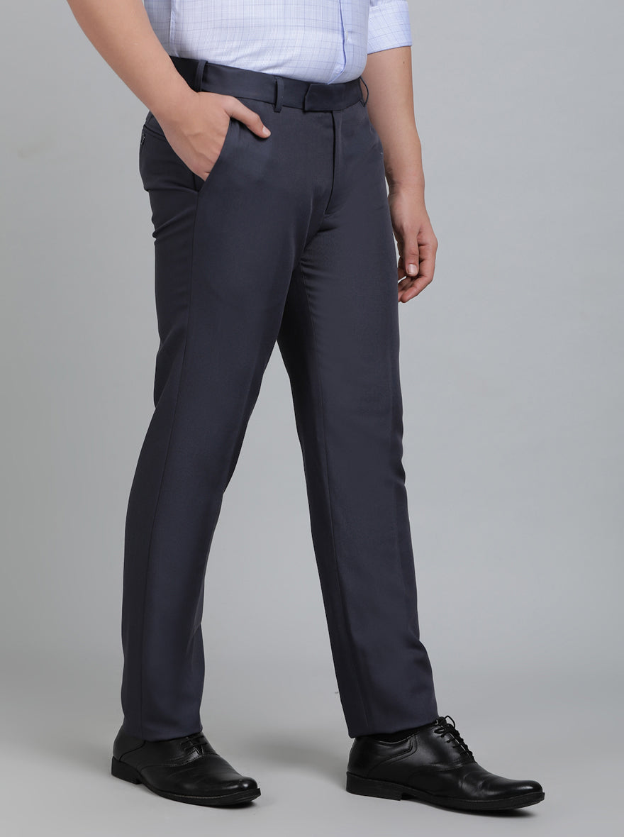 Navy Blue Solid Slim Fit Formal Trouser | Metal