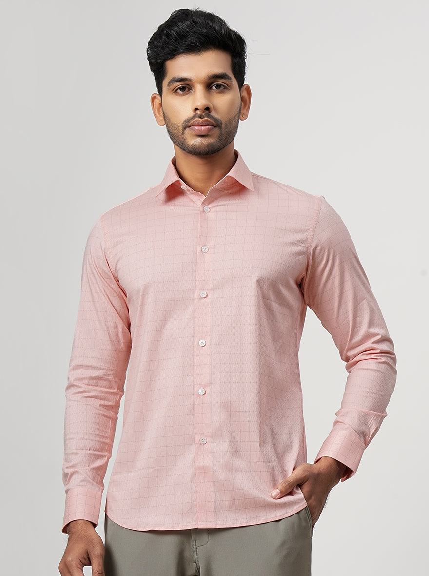Pink Checked Slim Fit Formal Shirt | JadeBlue Youth