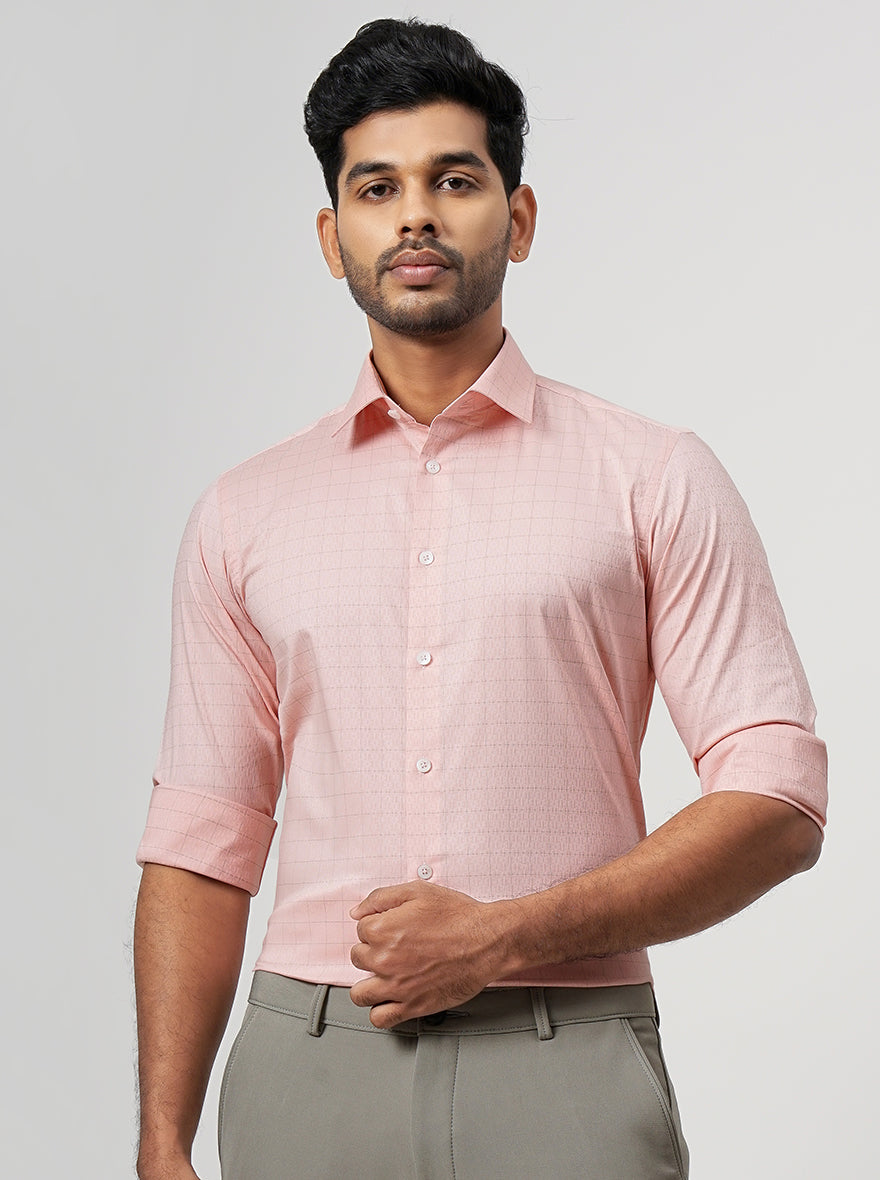 Pink Checked Slim Fit Formal Shirt | JadeBlue Youth