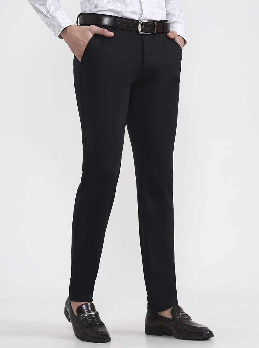 Black Solid Slim Fit Club Wear Trouser | Wyre
