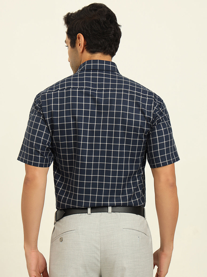 Blue & Grey Checked Regular Fit Formal Shirt | JadeBlue