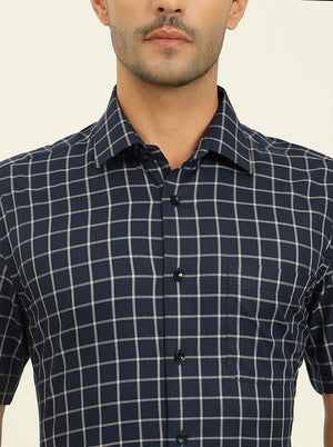 Blue & Grey Checked Regular Fit Formal Shirt | JadeBlue
