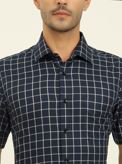 Blue & Grey Checked Regular Fit Formal Shirt | JadeBlue
