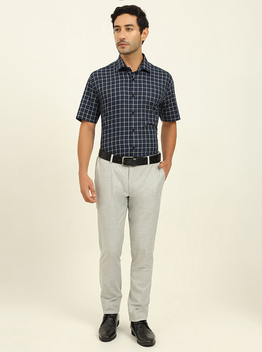 Blue & Grey Checked Regular Fit Formal Shirt | JadeBlue