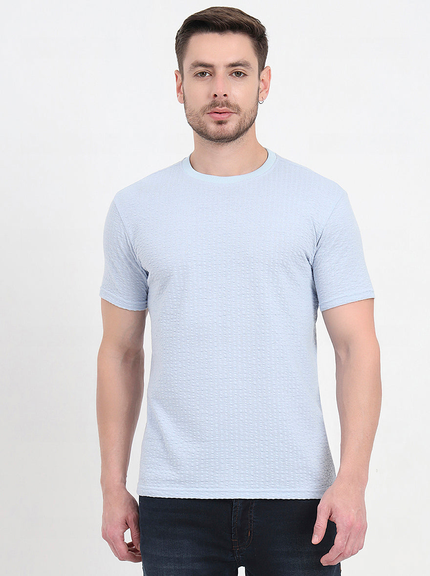 Sky Blue Solid Slim Fit T-Shirt | JadeBlue