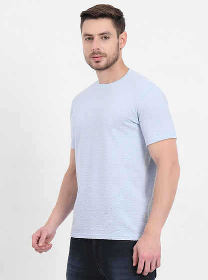Sky Blue Solid Slim Fit T-Shirt | JadeBlue