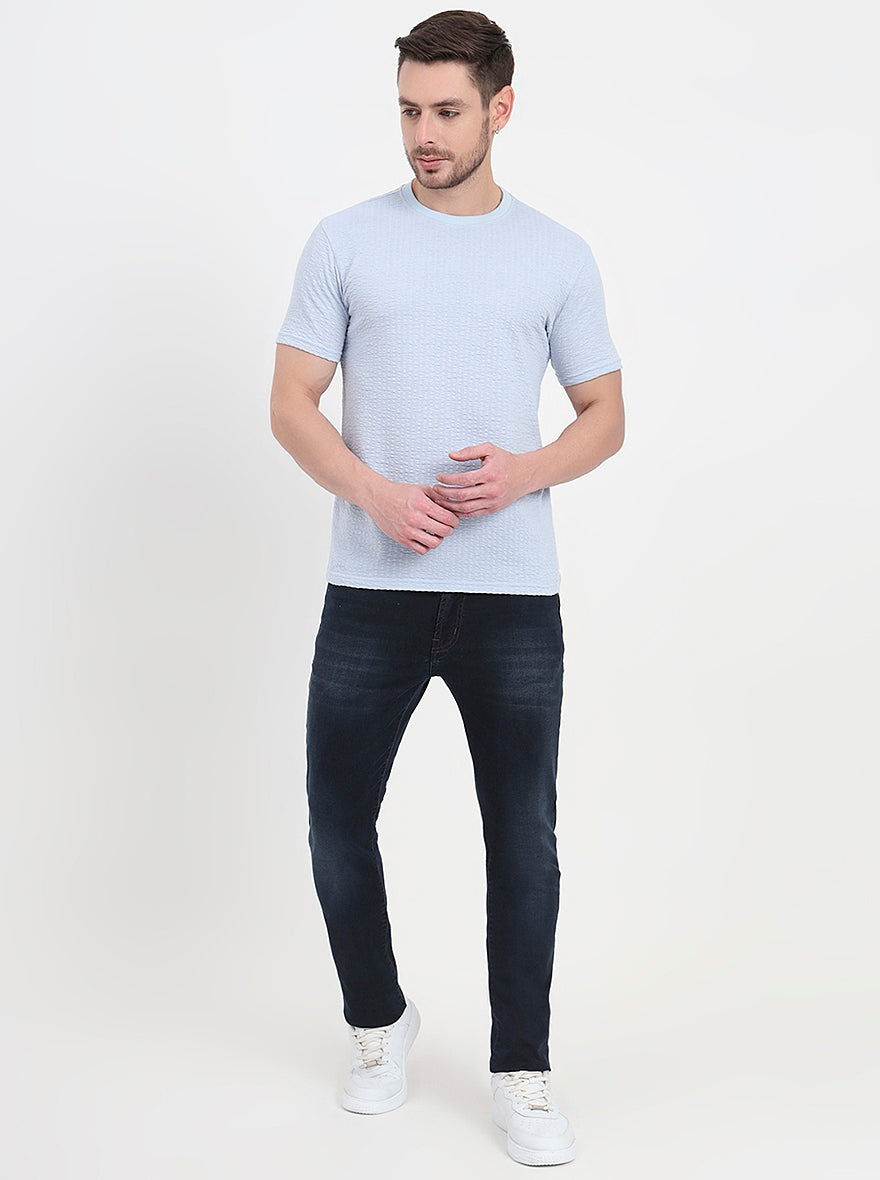 Sky Blue Solid Slim Fit T-Shirt | JadeBlue